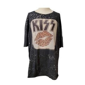 KISS Rock and Roll Band Leopard Print Oversized Tee Size All Next Level Apparel
